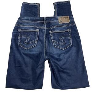 Silver Jeans Suki High Super Skinny Dark Wash White Stitch 29 Waist/31 Inseam